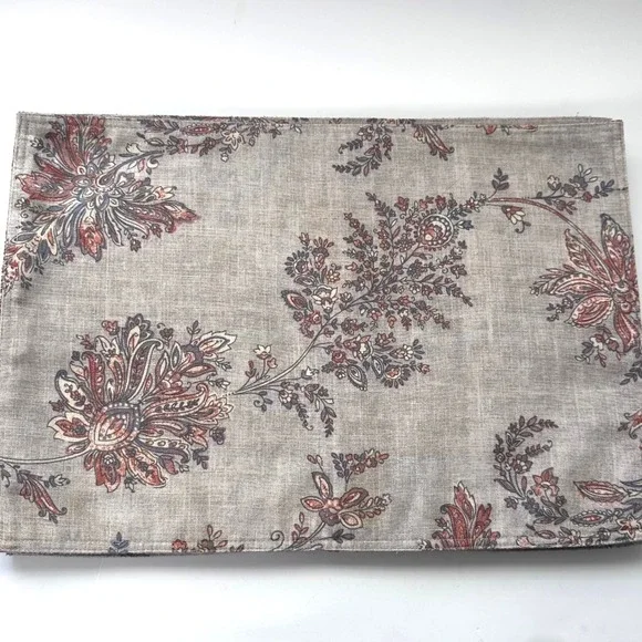 Set of 6 Paisley Fabric Placemat Neutral Earth Tones Linen Blend Farmhouse Decor