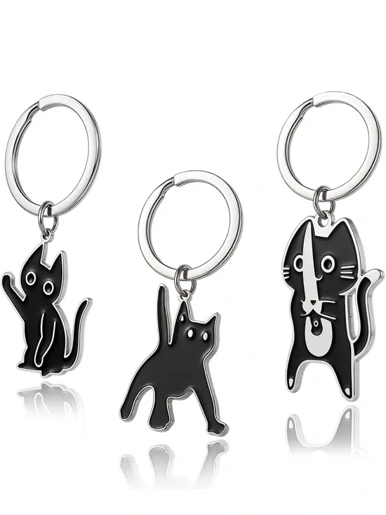 Cute Black Cat Keychain Set - Playful Enamel Cat Charms