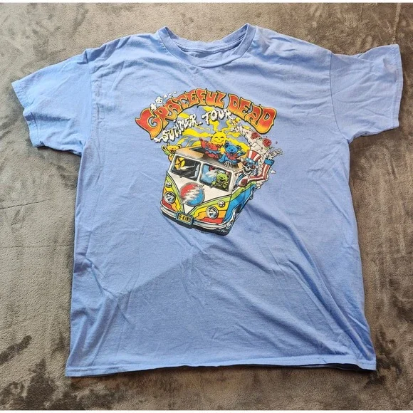 Grateful Dead T Shirt Large Blue Hippie Bus Summer Tour Liquid Blue