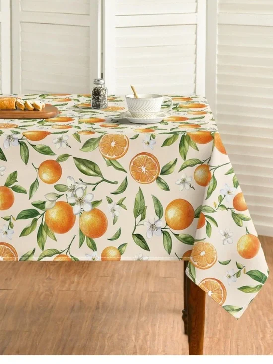 Orange Jasmine Tablecloth Washable Polyester Rectangular 60x104”