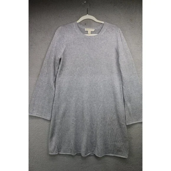 Michael Kors Long Bell‎ Sleeve Silver Sparkling Sweater Dress-L-Event-Evening
