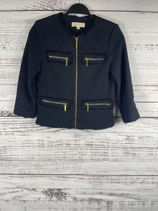 Michael Michael Kors Jacket Women's Size 4 Black Zip Front Tweed Gold Zippers