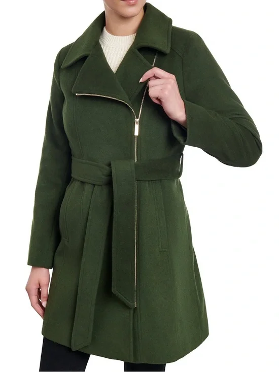 Michael Kors Dark Green Wool Blend Belted Coat
