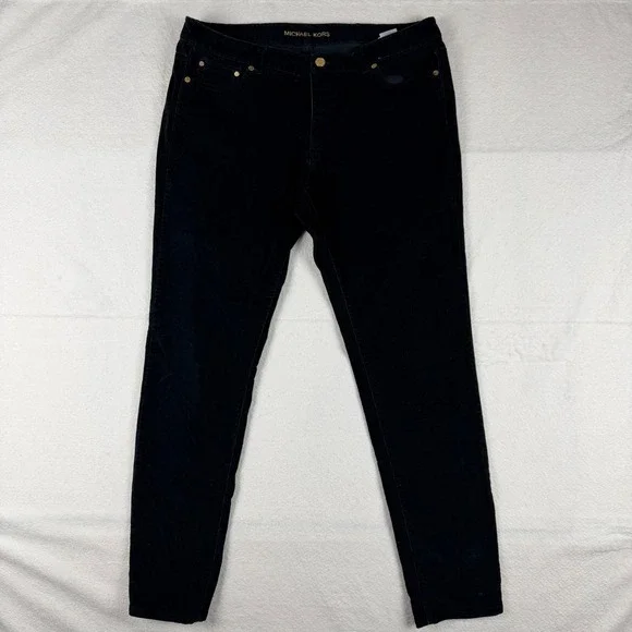 Michael Kors Black Corduroy Skinny Pants Gold Hardware Womens Size 14‎ 36x28