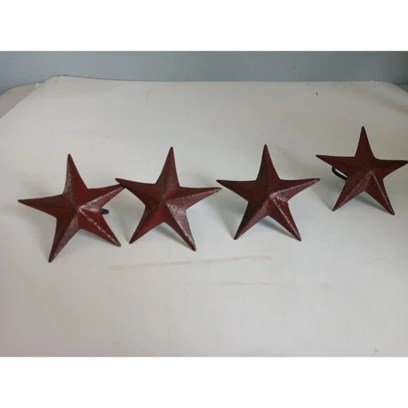 4 Rustic Star Napkin Rings Barn Red & Black