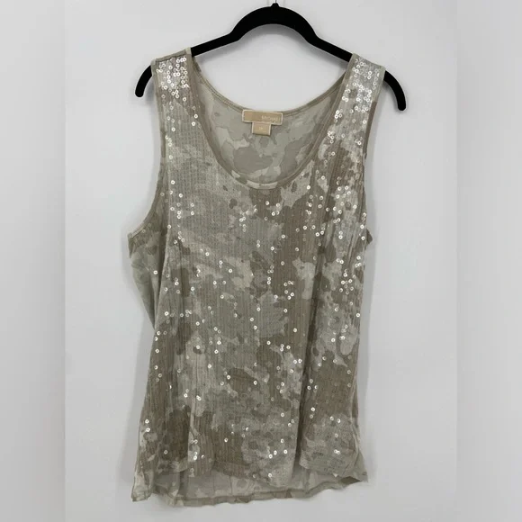 Michael Kors Taupe Sequin Camo Scoop Neck Tank‎ Top Plus Size 1X