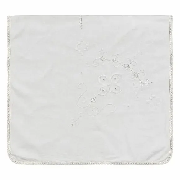 VTG Linen Tablecloth Embroidered Floral Rectangle 82x68” Light Romantic Cottage