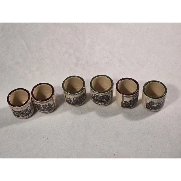 Vintage Country Floral Ceramic Napkin Rings Set of 6 Farmhouse Decor Cream