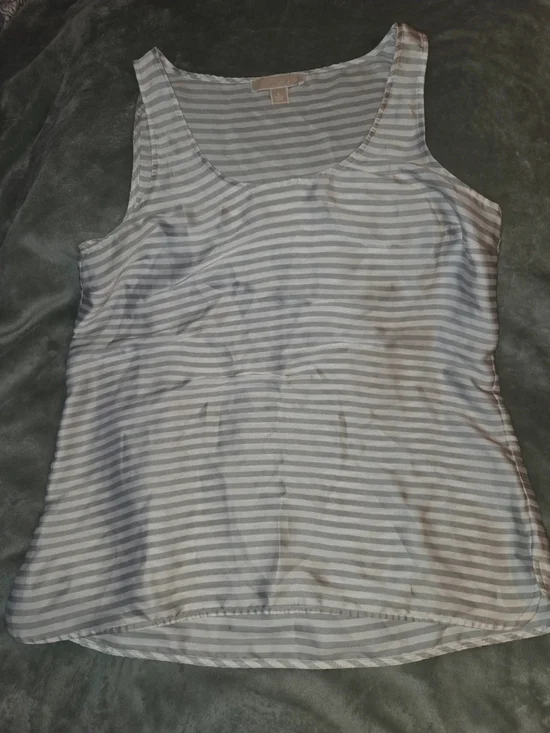 Michael Kors Gray & White Striped Scoop Neck Tank