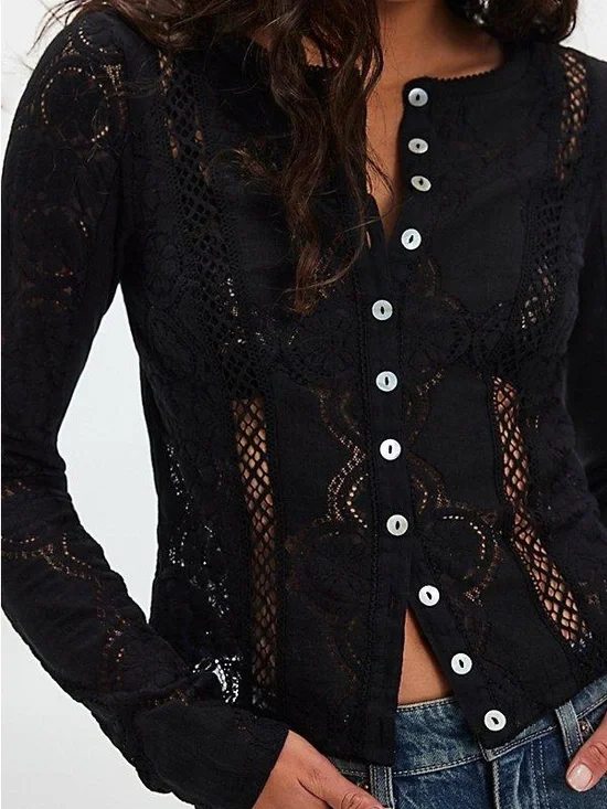 Free People jae lace lace sleeve top