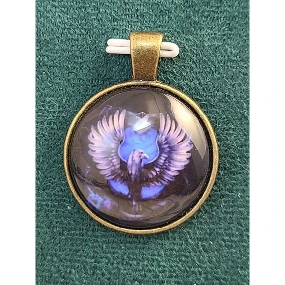 Blue Purple Eagle Glass Dome Pendant Bird Charm 1.25