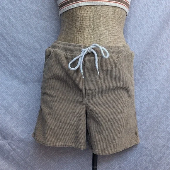 RSQ Corduroy Shorts Women Small Tan Excellent Drawstring Elastic Waist