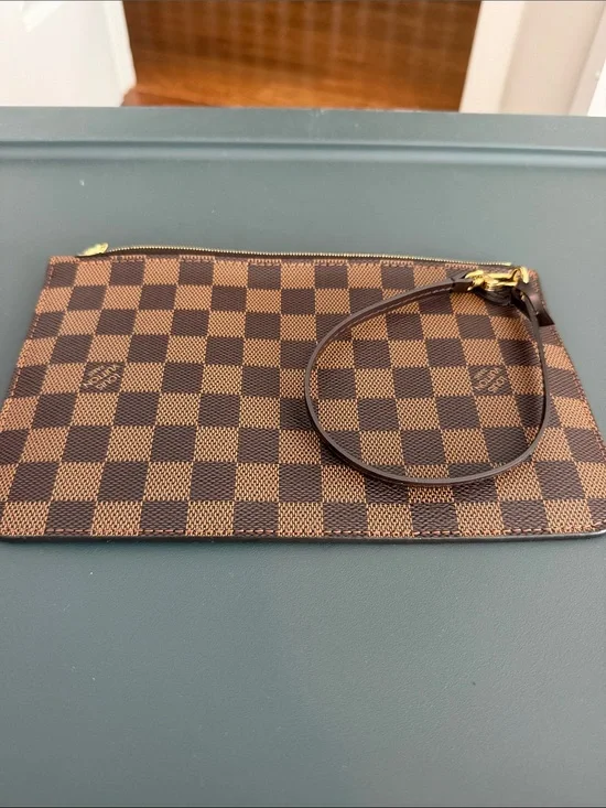 Louis Vuitton Brown Damier Ebene Wristlet Pouch with Gold Hardware