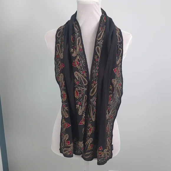 GAP Embroidered Boho Scarf Brown Paisley Vintage 1990s