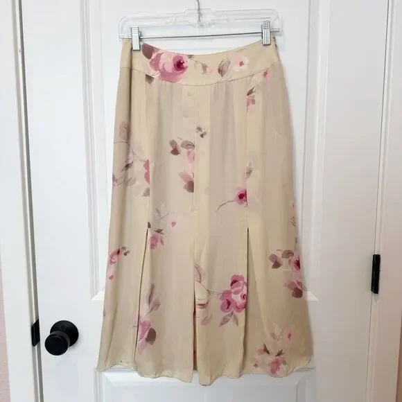 Rena‎ Rowan Womens Vintage Silk Pleated Midi Skirt Size 4P Fairy Y2K Cottagecore