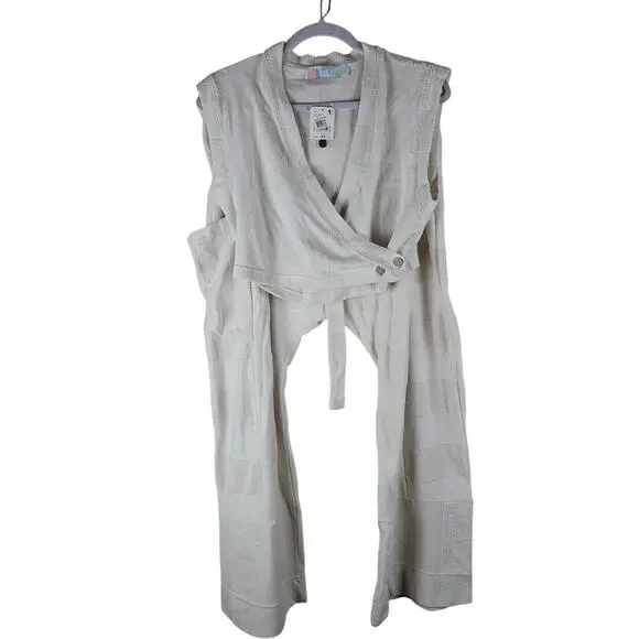 Free People Beach Island Boho Set Crop Top Wrap Terry V Neck‎ And Pants
