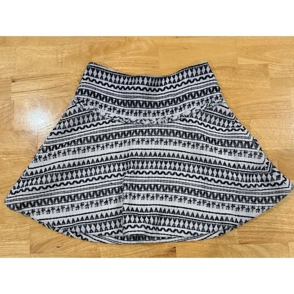 Banana Republic Sz. 0 Jacquard Tribal Geometric Midi Skirt Cream Black‎ 2016