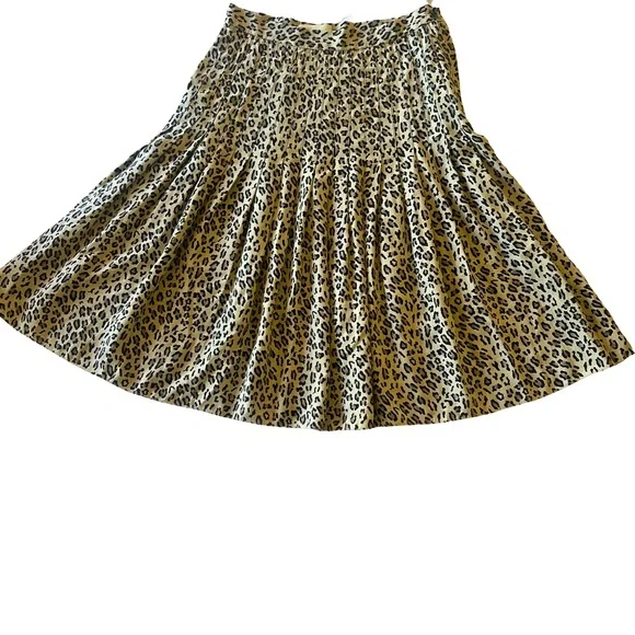 Dana Buchman Leopard Print 100% Silk‎ Pleated Skirt Sz XS