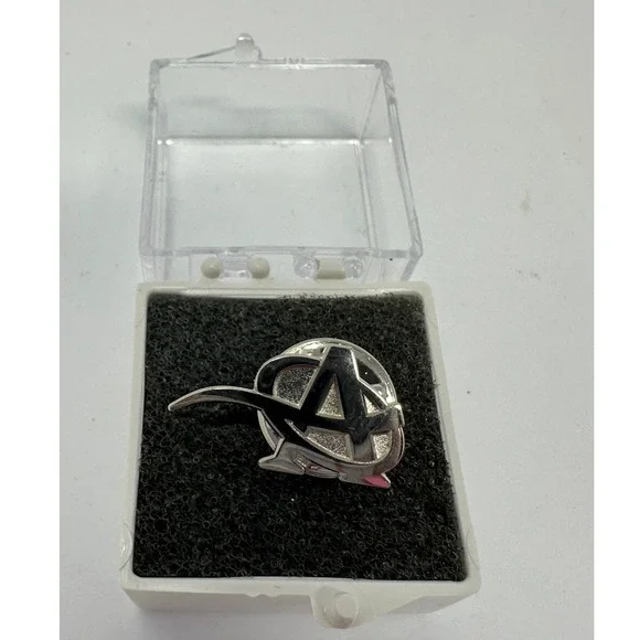 Avengers Logo Lapel Pin Silver Tone Black Enamel Marvel Comics Superhero Jewelry