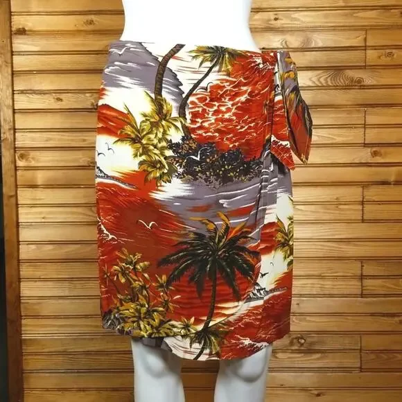 Carole Little Sport‎ Rayon Wrap Skirt Paradise Island Mural Graphic Size Medium