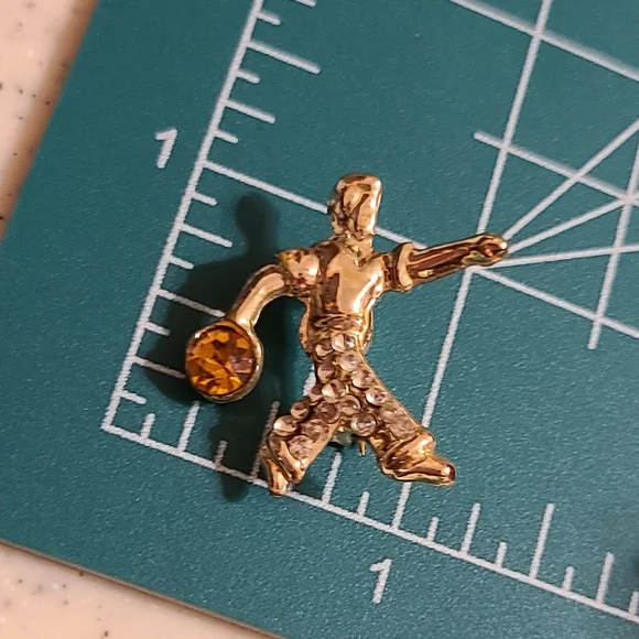 Gold and Silver Rhinestone Brooch Little Bowler