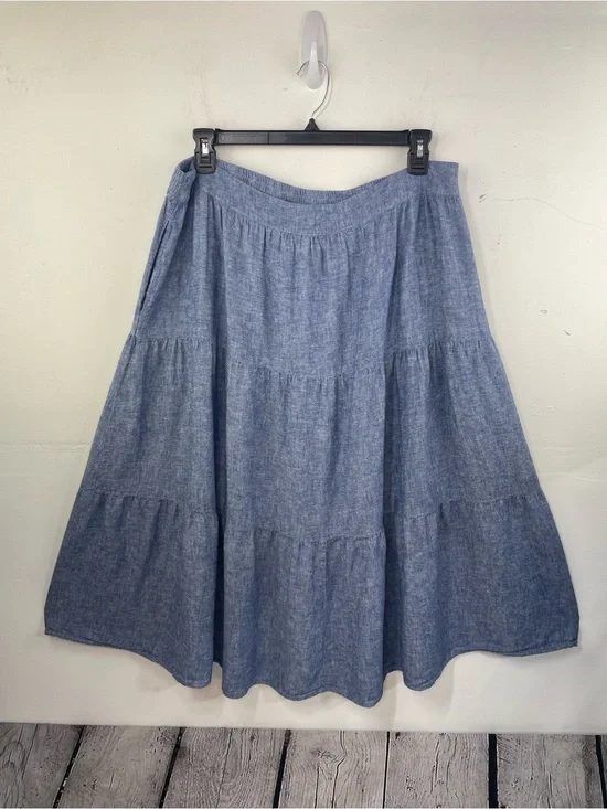 Matty M Blue Chambray Tiered A-Line Midi Skirt size XXL