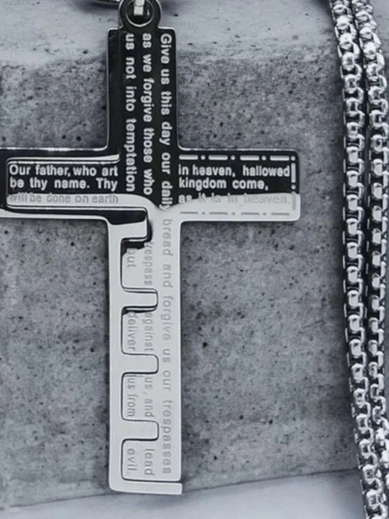 New Bible Prayer Engraved Crafted Pendant Necklace Stainless Steel Silver