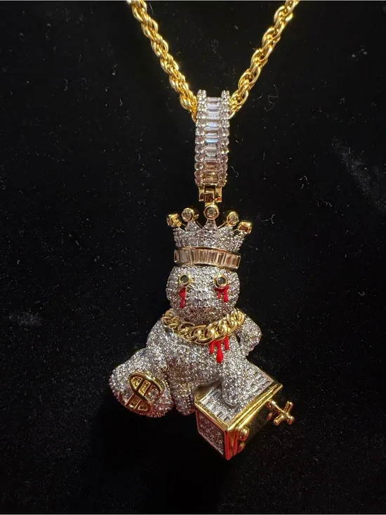 King Money Bag & Safe Pendant – Full Moissanite | 14K Gold Plated