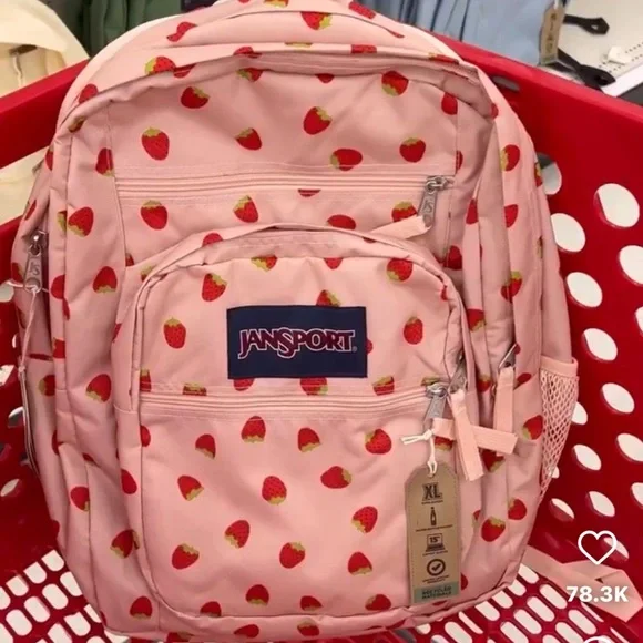 NWT JanSport Kids Backpack with Pink Strawberry Design 15”