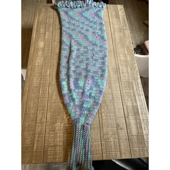 Handmade Crochet Throw Blanket Pastel Stripe Afghan Soft Cozy‎ Mermaid Tale 44