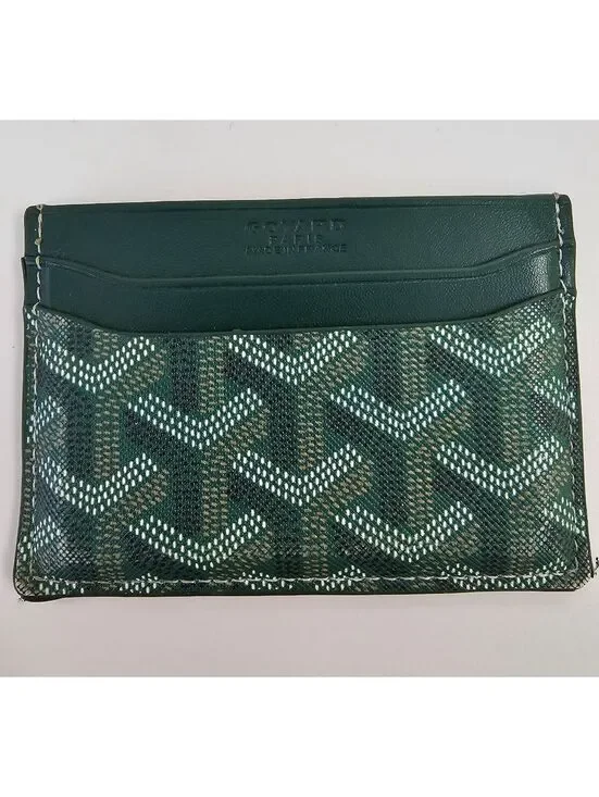 Goyard Green Card Holder with Signature Chevron Pattern