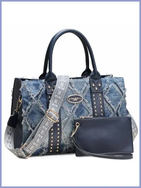 Vegan Leather 3-Piece Satchel Hobo Shoulder Purse Set with Wristlet & Cosmetic