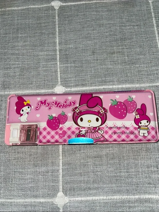 My Melody Pink Strawberry Design Pencil Case with built in sharpener