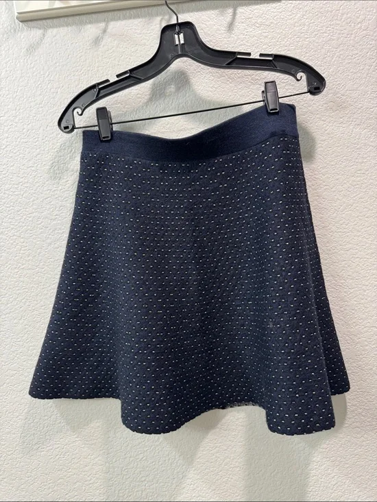 Ann Taylor Navy Blue Textured Pin Dot Knit A-Line Skirt