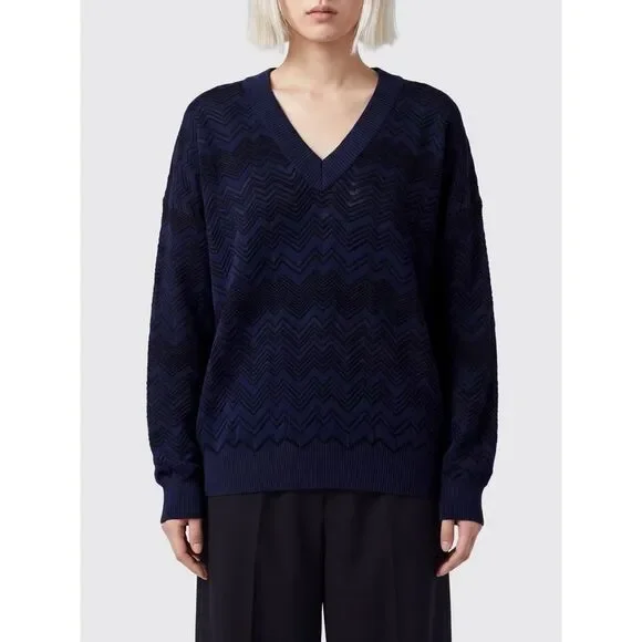 Missoni Women Missoni Relaxed Fit Zig-Zag Wool Blend V-Neck Jumper