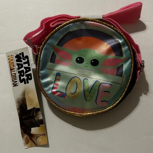 Star Wars The Mandalorian Grogu Baby Yoda Love Rainbow Pink Crossbody Bag NWT