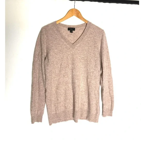 Charter Club Luxury 100% Cashmere V-Neck Sweater Tan Oatmeal Heather 3X Womens