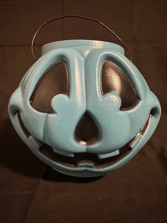 Vintage Style Blue Halloween Pumpkin Jack O Lantern Trick or Treat Pail Bucket