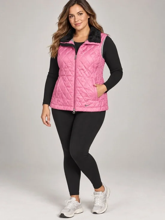 Nike Pink Quilted Vest with Black Sherpa Collar