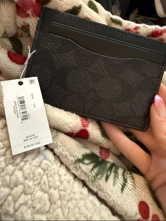 NWT COACH Men's Money Clip Card Case in Signature Canvas Billfold Charcoal
