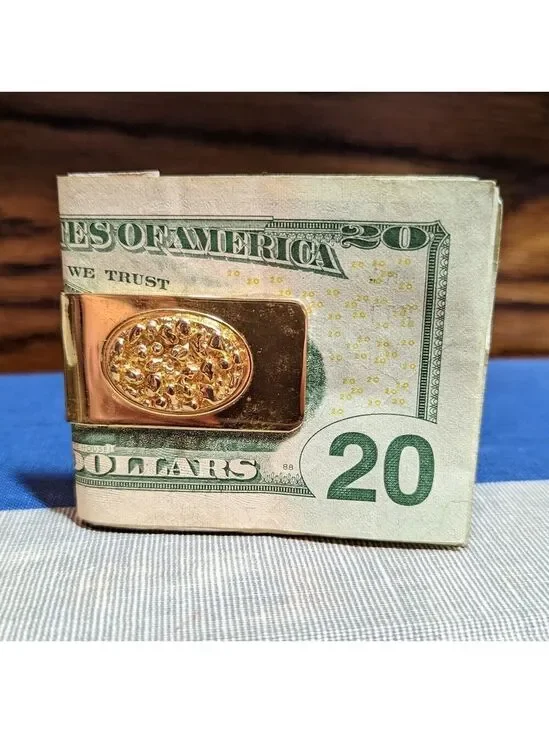 Vintage Gold Tone Money Clip Framed Oval Shaped 