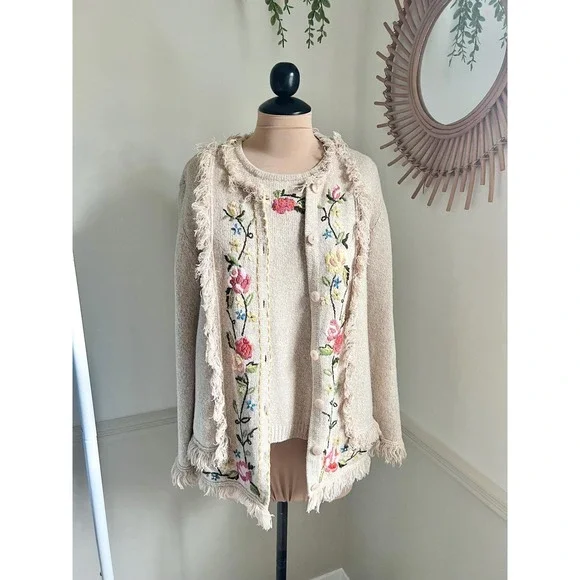 Vintage Haband Floral Embroidered‎ Floral Two Piece 70s Inspired Set