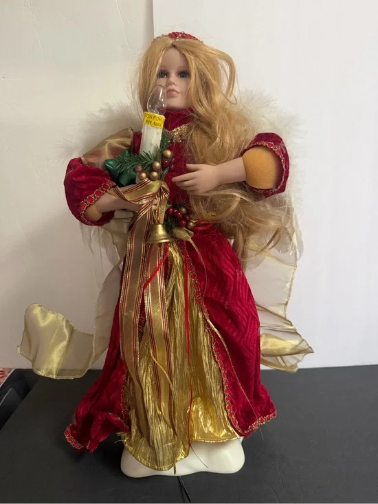 VTG Christmas Angel with Light Candle Animated Doll 23”