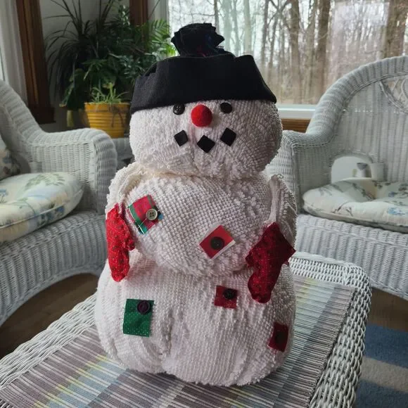Vintage Repurposed Chenille Country Farmhouse Snowman Holiday Christmas Decor