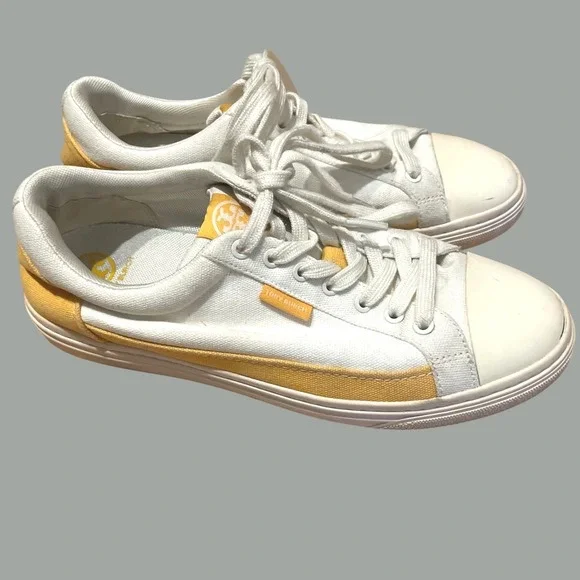 Tory Burch Classic‎ Court Canvas Sneaker 9.5 womens Ivory White Canvas Yellow