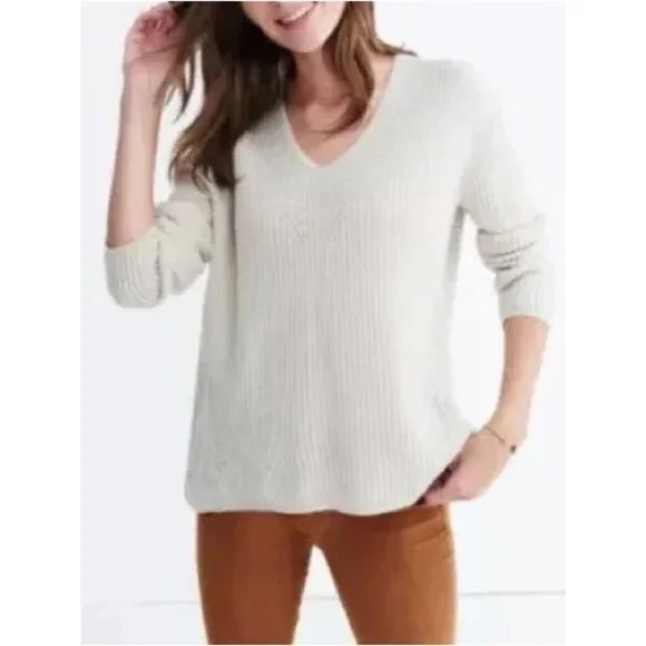 Madewell Oversized Slouchy Merino Wool Ribbed Knit Sweater Cream Large