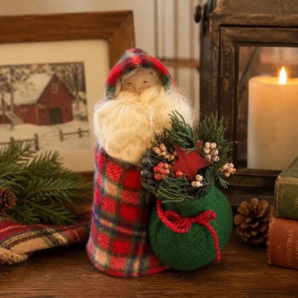 2006 Handmade Folk Art Santa Wool Beard Primitive Christmas Decor Artist Signed