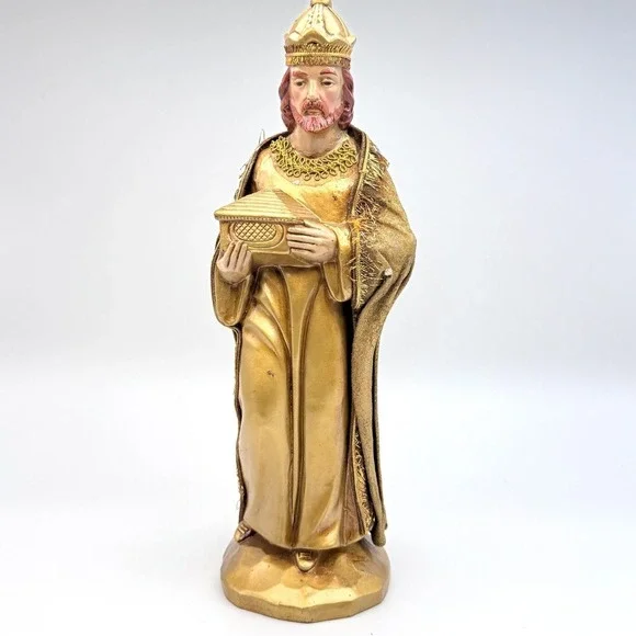 Vintage Gold Wise Man Nativity Figurine Three Kings Christmas Decor 12.5 Inch