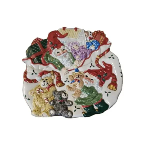 Fitz and Floyd Christmas Holiday Elf Plate Cookies for Santa Canape 9