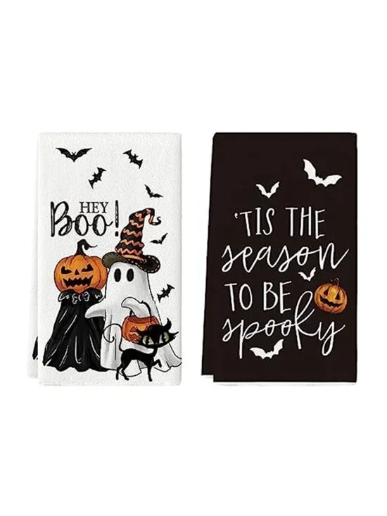 Mode Ghost Cat Halloween Kitchen Towels Set of 2 18x26 Inch